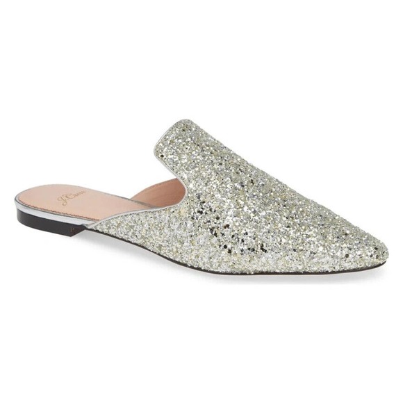 J. Crew Shoes - J. Crew Pointy Toe Mule In Silver Glitter Sparkle Slides Women's Size 10 K0036